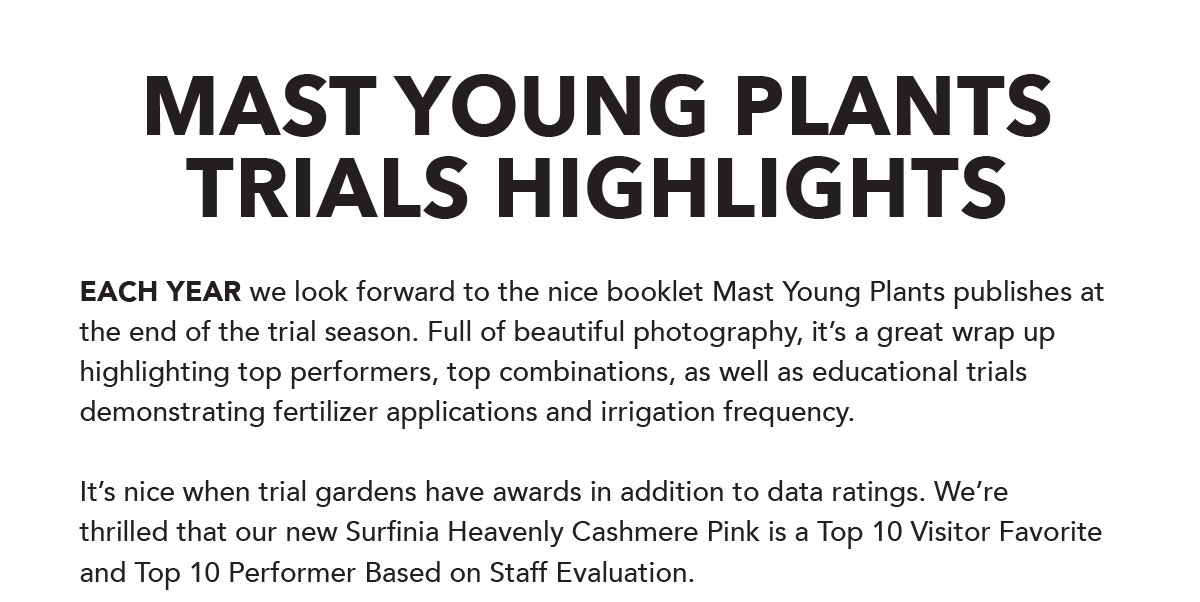Mast Young Plants 2025 Trial Garden Results